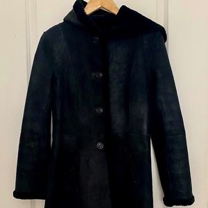 ELEGANCIA LEATHER/SHEARLING DOUBLE SIDED WINTER COAT  SIZE L ( FITS VERY SMALL )